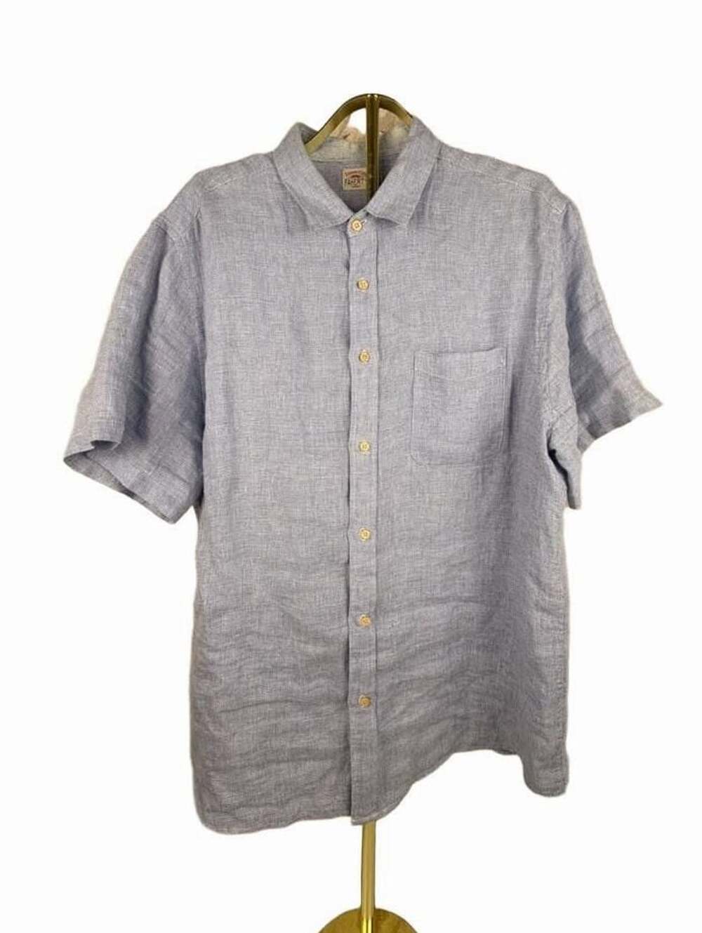 Faherty Brand Palma Basket Weave Linen Short Sleeve Button-Up Shirt Blue